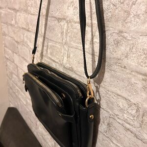 Black Crossbody Bag with Gold Zippers